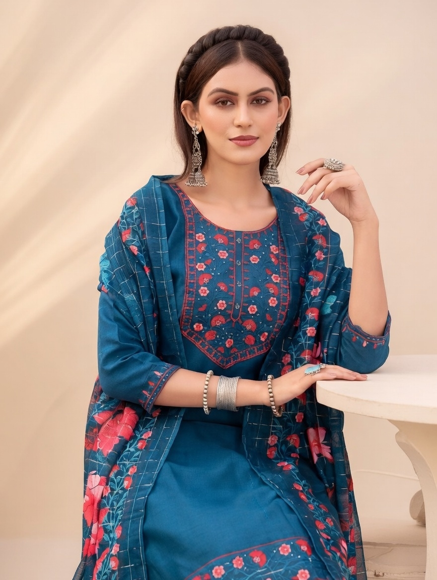 SANAYA 3PC CHURIDHAR - BLUE