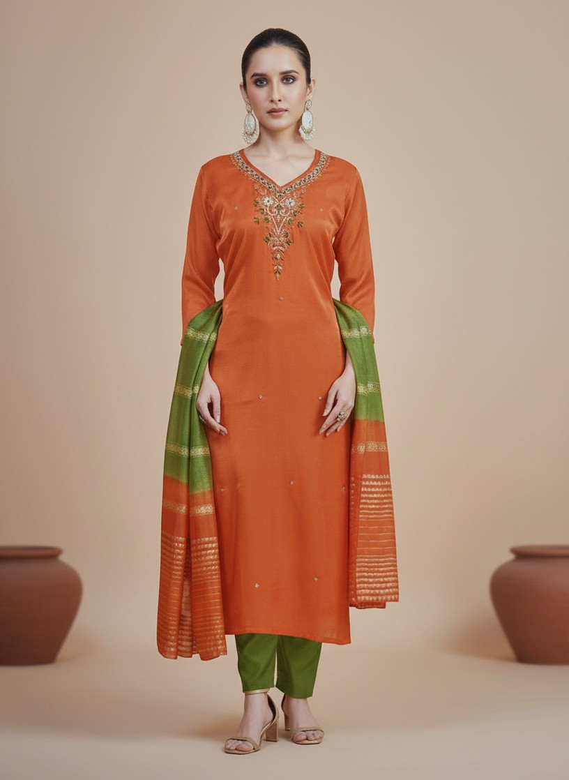 AVANTIKA 3PC CHURIDHAR - ORANGE