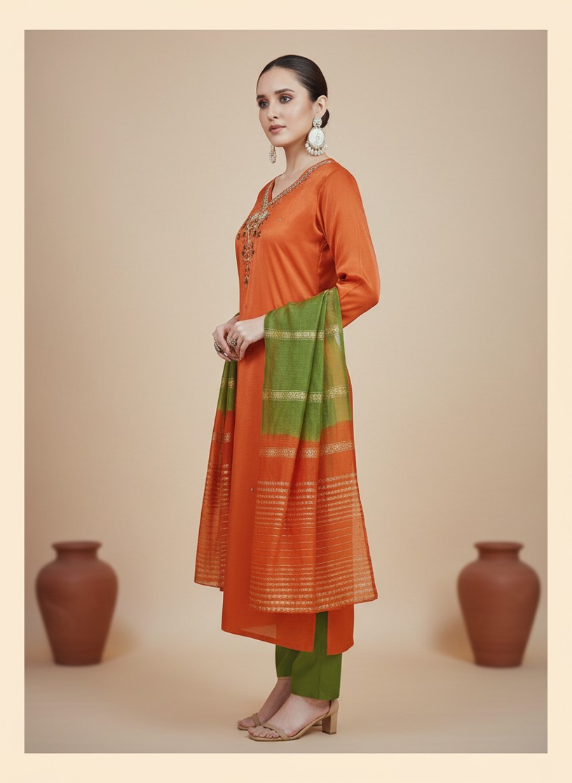 AVANTIKA 3PC CHURIDHAR - ORANGE