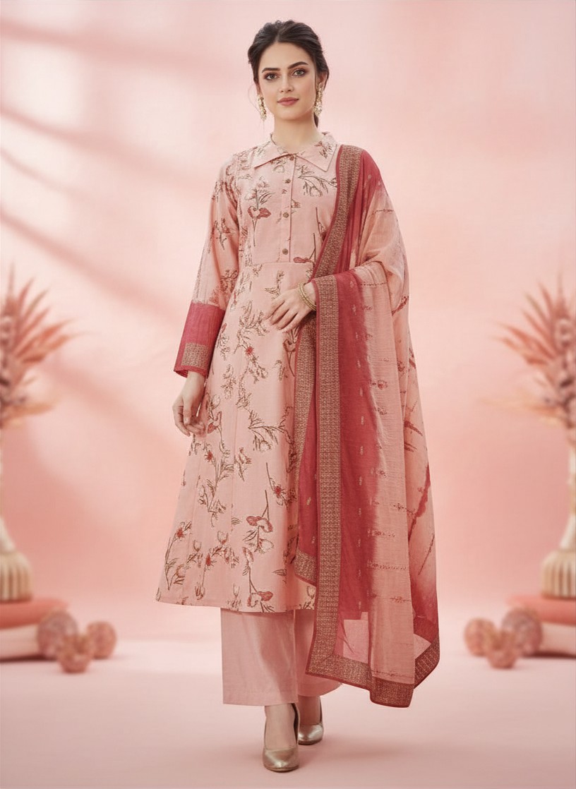 KATHAKALI 3PC CHURIDHAR - PINK FLORAL