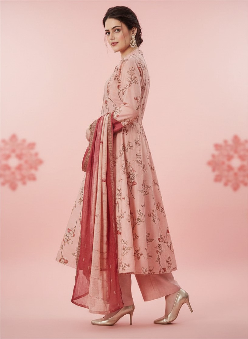 KATHAKALI 3PC CHURIDHAR - PINK FLORAL