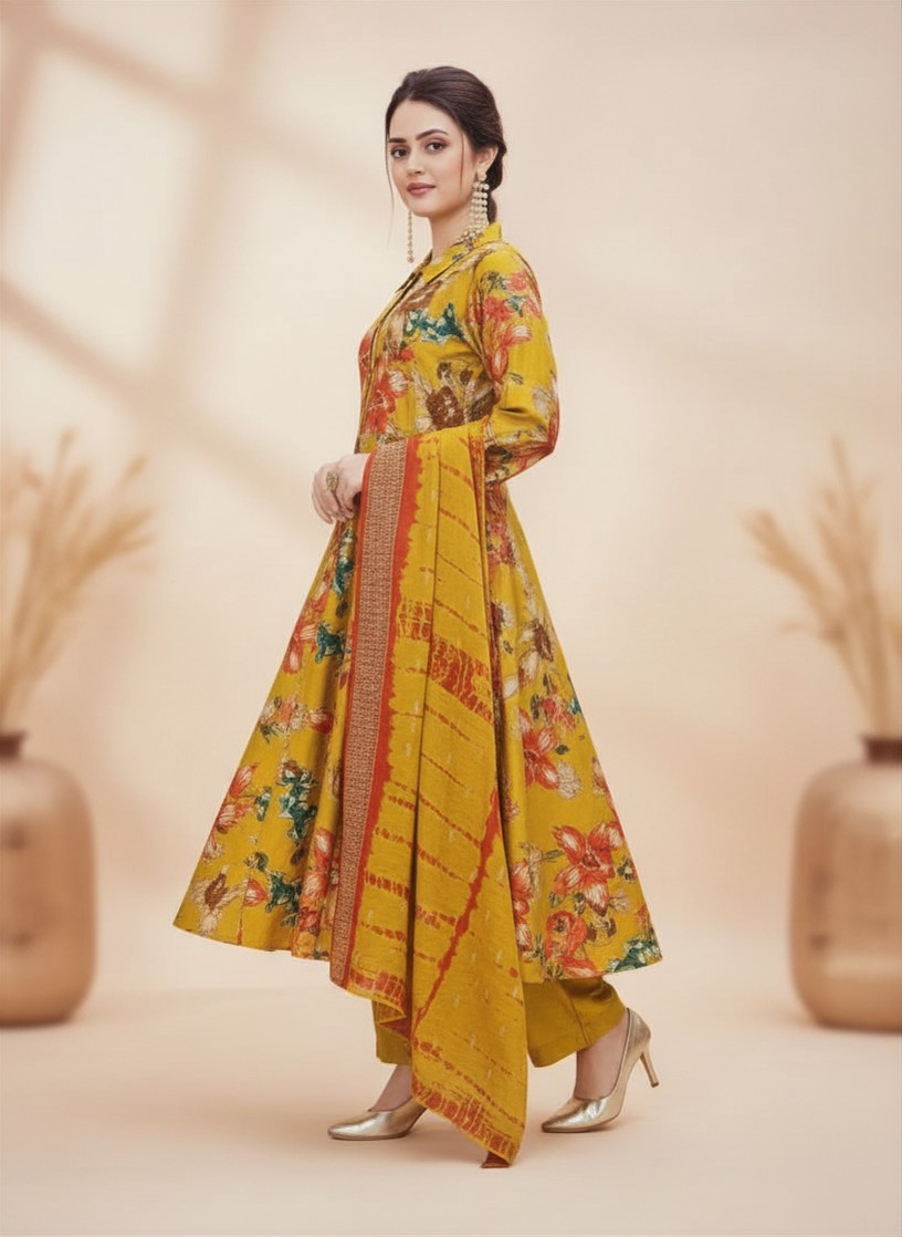 KATHAKALI 3PC CHURIDHAR - YELLOW FLORAL