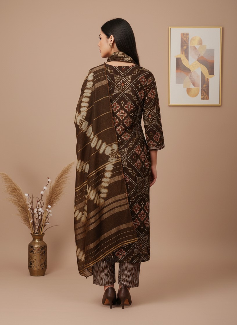 SABA 3PC CHURIDHAR - BROWN