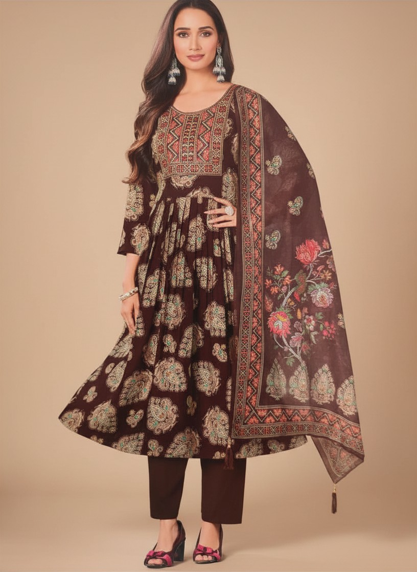 SONAM 3PC CHURIDHAR - CHOCOLATE