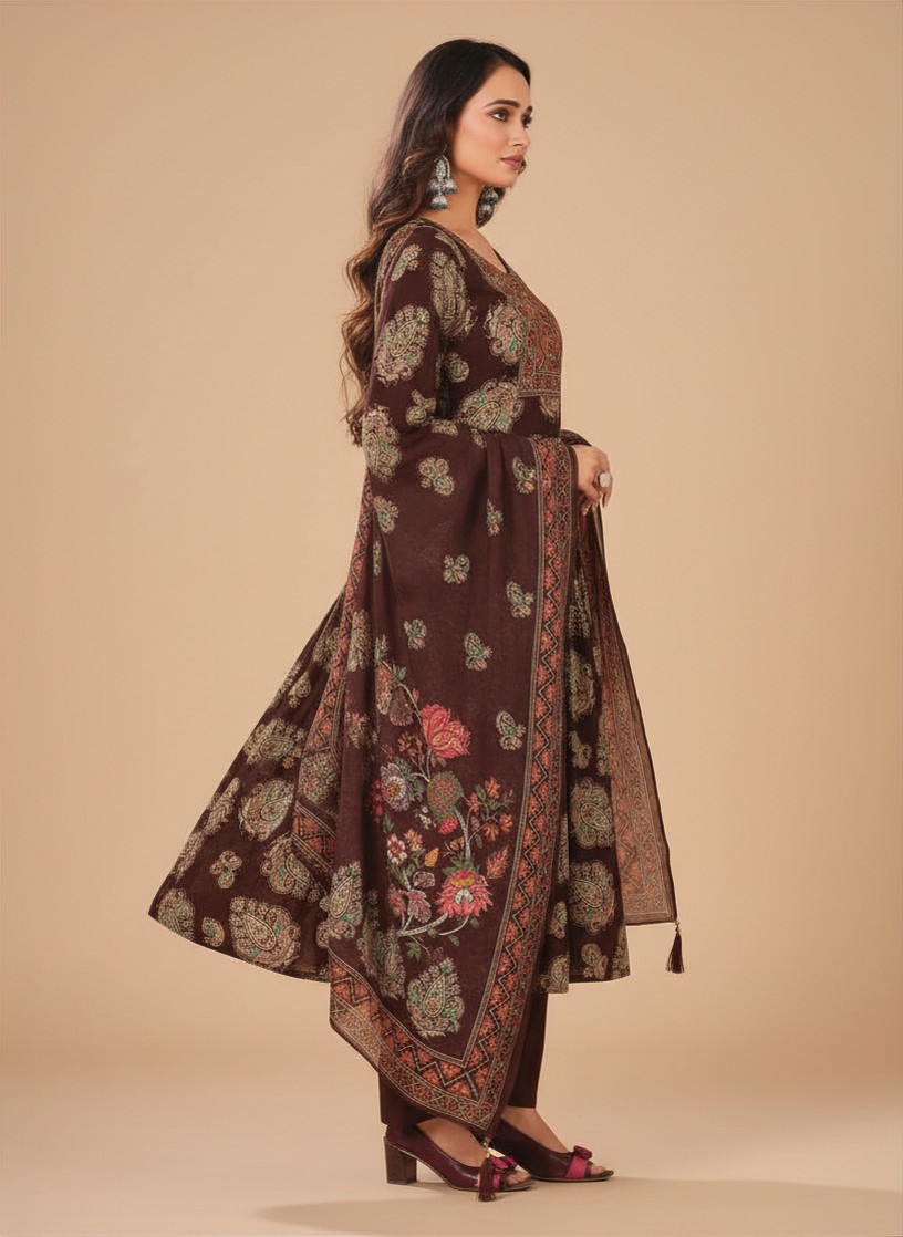 SONAM 3PC CHURIDHAR - CHOCOLATE
